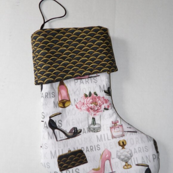 High Heels Pocket books Flowers Paris 14" Hand Crafted Christmas Stocking - Picture 5 of 9